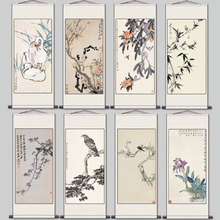 徐悲鸿花鸟名家字画古代装饰壁画玄关挂画丝绸画茶楼古典风水字画
