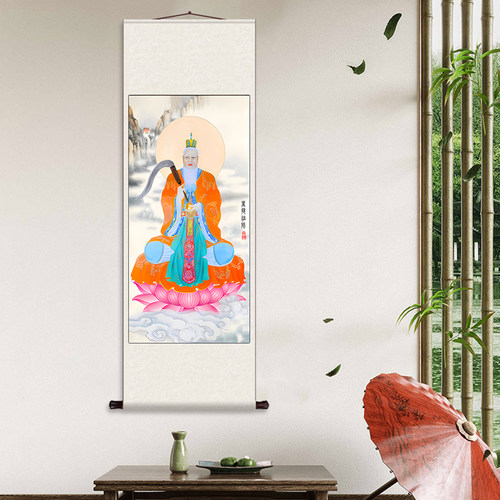 菩提祖师 丝绸卷轴装饰挂画家用客厅供奉佛堂神像卷轴画卷轴挂画