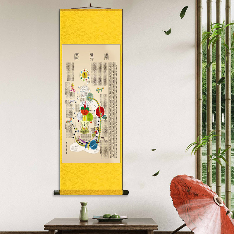 修真图 丝绸卷轴装饰挂画玄关客厅道家画书房供奉装饰字画卷轴画