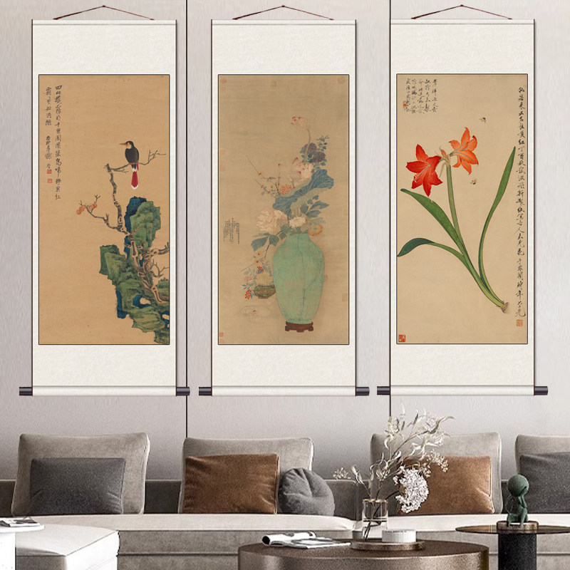 陈佩秋水仙蝴蝶国画花鸟玄关字画丝绸礼品名家装饰酒店字画丝绸画