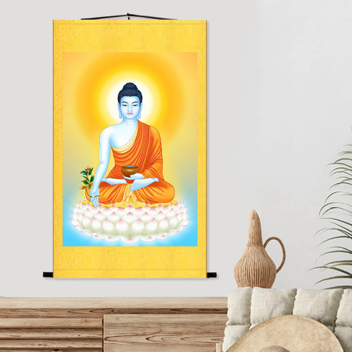 药师琉璃光如来佛画像丝绸卷轴挂画佛画人物佛堂供奉结缘装饰佛像