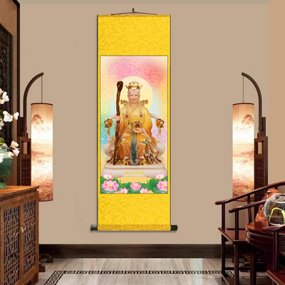 骊山老母 丝绸卷轴装饰挂画神像寺庙玄关新中式壁画卷轴画装饰画