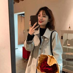 风衣外套女2024年新款春秋中长款小个子韩系格纹爆款chic早秋大衣