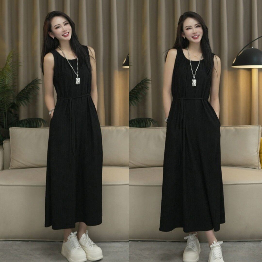 法式连衣裙女2025夏季时尚复古简约慵懒风无袖百搭宽松气质连衣裙