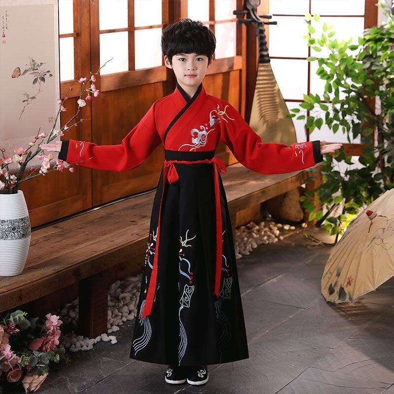 汉服男童古装唐装女童中国风少爷服儿童套装小男孩书童国学演出服
