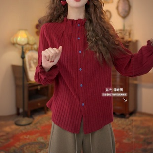 港风复古氛围感秋冬百搭上衣复古港风秋冬拼接长袖百搭上衣衬衫