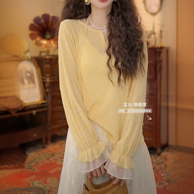 复古港风春季假两件长袖百搭T恤上衣J2026春复古港风百搭上衣衬衫