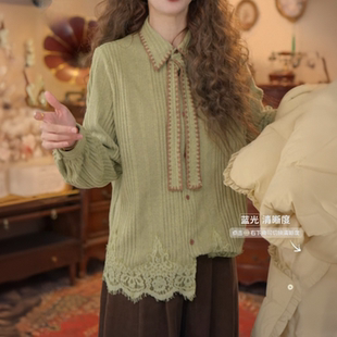 优雅减龄柔软复古港风毛织百搭休闲宽松衬衫上衣女