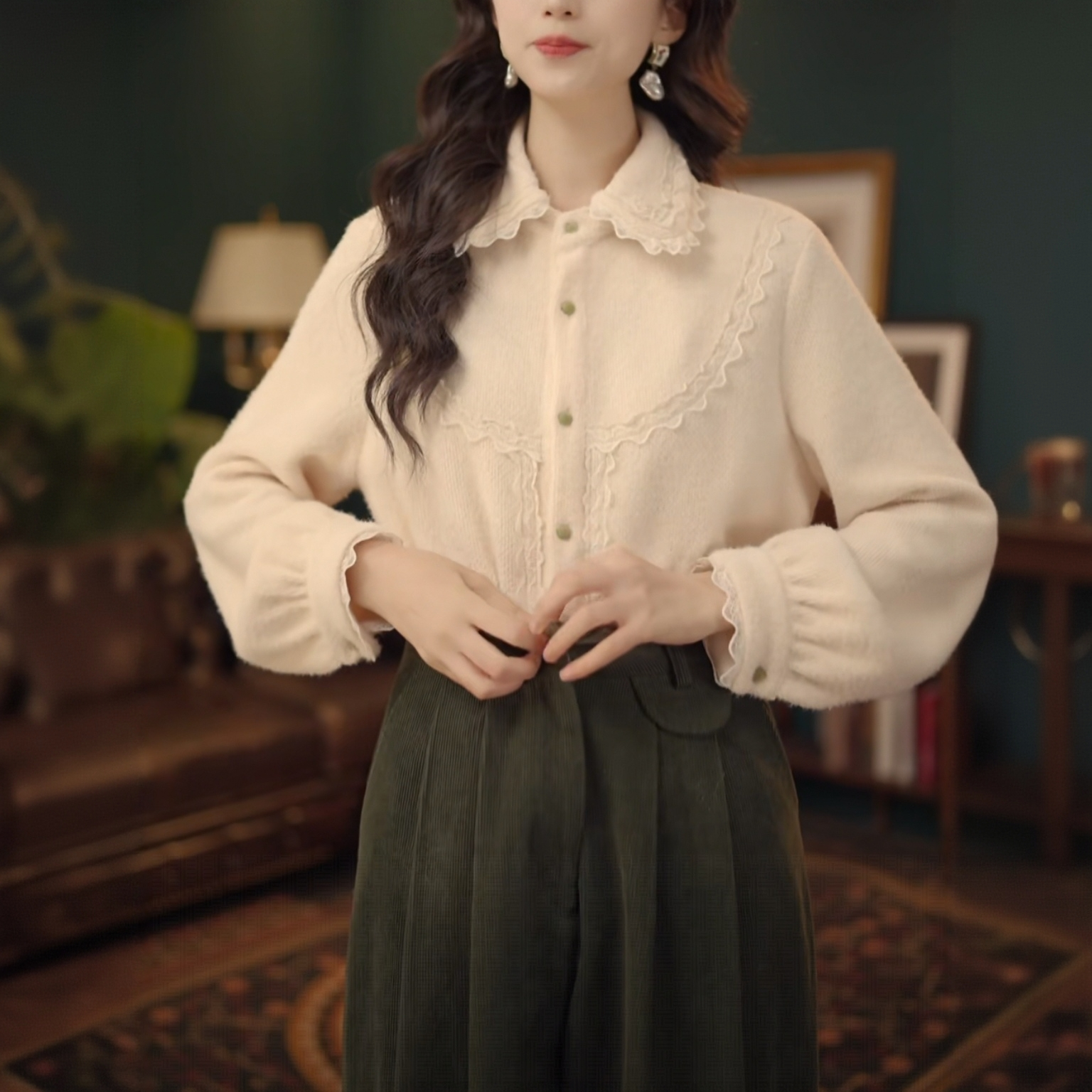 复古港风秋冬厚款休闲百搭衬衫上衣港风复古小众设计感加厚