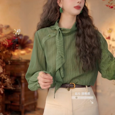 港风复古减龄长袖百搭衬衫