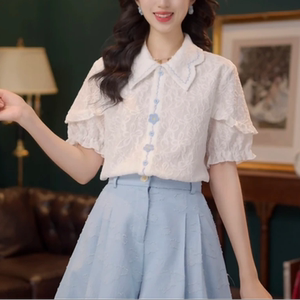 甜美休闲百搭小众短袖衬衫女