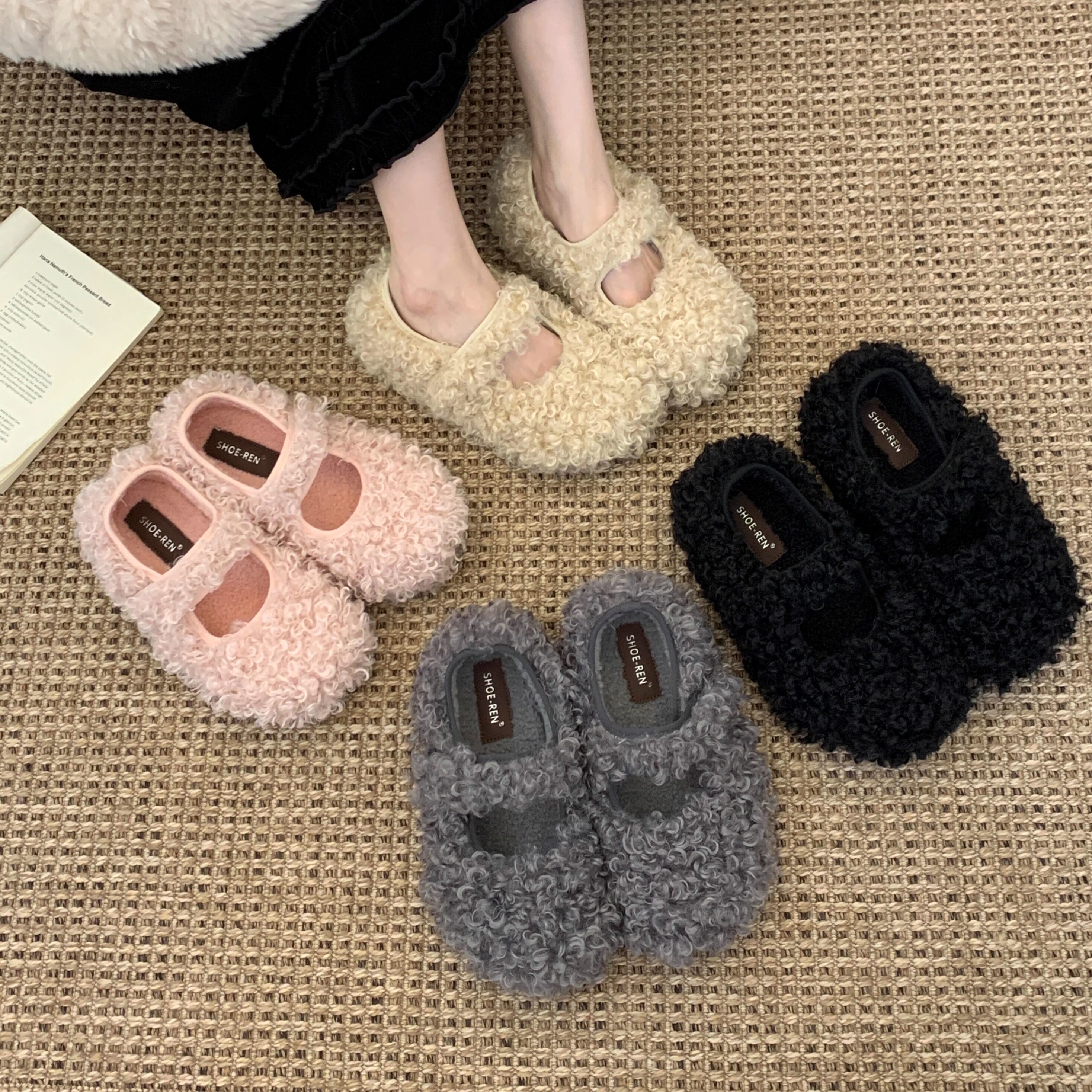 内增高毛毛鞋玛丽珍鞋女冬平底加绒保暖厚底羊羔毛绒魔术贴棉鞋,女鞋,浅口单鞋,淘宝优惠券,粉丝福利购,淘宝优惠卷