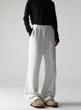 美式灰色微喇卫裤男秋季重磅cleanfit松弛感运动裤时尚休闲长裤子