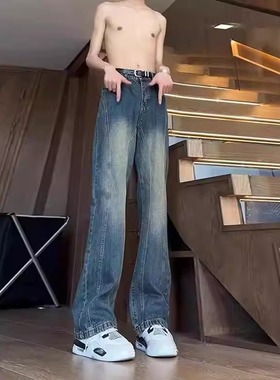 秋冬深蓝色微喇显瘦牛仔裤男微喇潮流男款牛仔裤穿搭户外牛仔穿搭