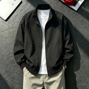 美式立领夹克男女款春秋季宽松高级感棒球服拼接短款大码工装外套