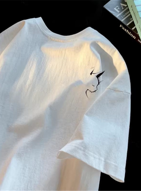 260g重磅纯棉短袖t恤男夏季美式复古光猫影潮牌印花宽松情侣半袖