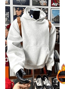 重磅500g花灰色boxy卫衣男款春秋高克重硬挺连帽美式cleanfit外套