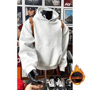 重磅500g花灰色boxy卫衣男款春秋高克重硬挺连帽美式cleanfit外套