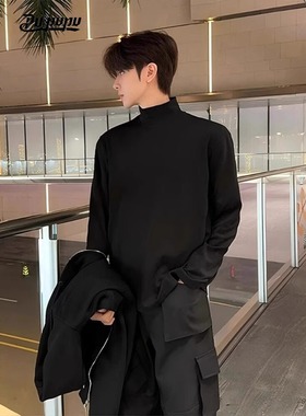 黑色半高领德绒打底衫男款秋冬cleanfit长袖t恤保暖时尚内搭卫衣