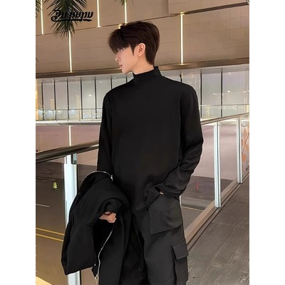 黑色半高领德绒打底衫男秋冬长袖