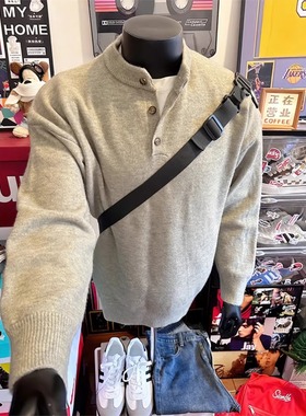 cleanfit灰色亨利领毛衣男款秋冬慵懒风高级感穿搭内搭打底针织衫