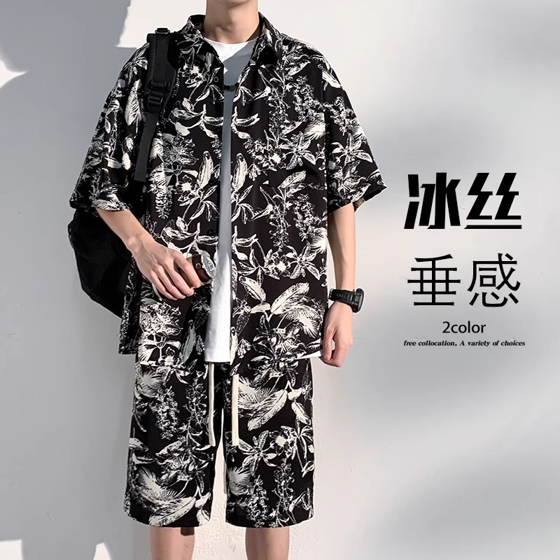 冰丝时尚休闲套装男士夏潮牌痞帅