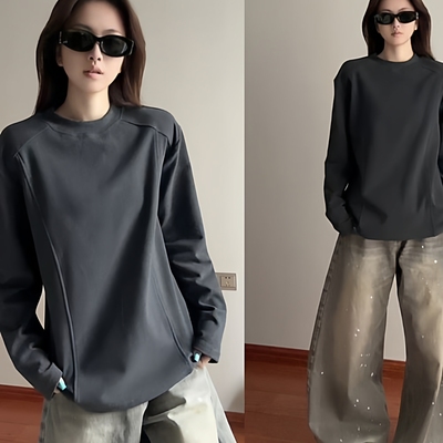 深灰色美式复古德绒卫衣男打底衫