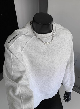 420G重磅拼接卫衣男春季美式cleanfit内搭打底衫圆领套头宽松上衣