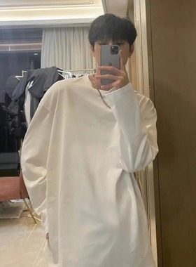 正肩300g重磅t恤长袖男生秋冬穿搭纯色时尚白色打底衫内搭上衣潮