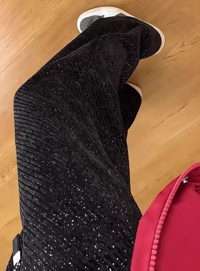 黑色满天星裤子男款秋冬加绒加厚针织卫裤小众设计感直筒休闲长裤