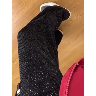 黑色满天星裤子男款秋冬加绒加厚针织卫裤小众设计感直筒休闲长裤