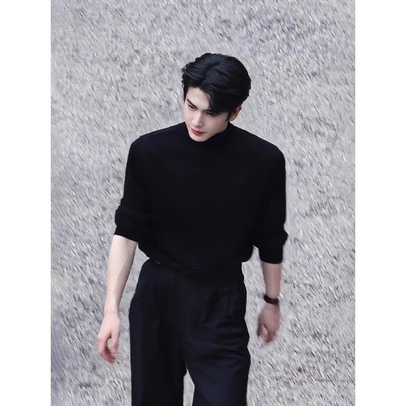 张凌赫同款黑色半高领毛衣男上衣