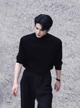 张凌赫同款黑色半高领毛衣男秋冬韩系痞帅针织衫打底毛衫内搭上衣