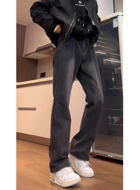 黑色微喇牛仔裤男款春季美式高街vibe裤子潮牌提档大码窄版直筒裤