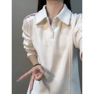 刺绣华夫格长袖POLO衫男款冬季加绒青少年卫衣男士内搭重磅T恤