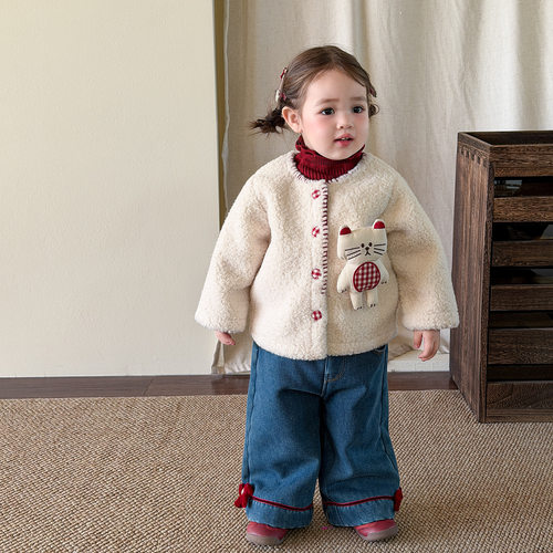 (12.22新款上新）女童冬装宝宝洋气保暖套装儿童时髦外套牛仔裤