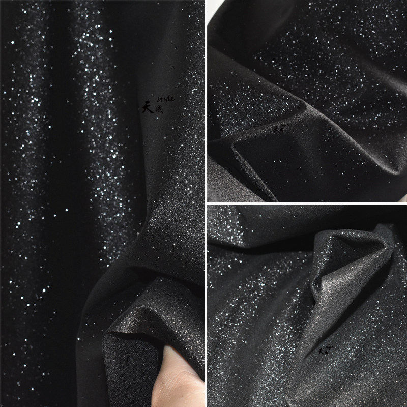 黑色星星点弹力烫珠片亮片闪光星空装饰皮革服装风衣拍摄背景布料