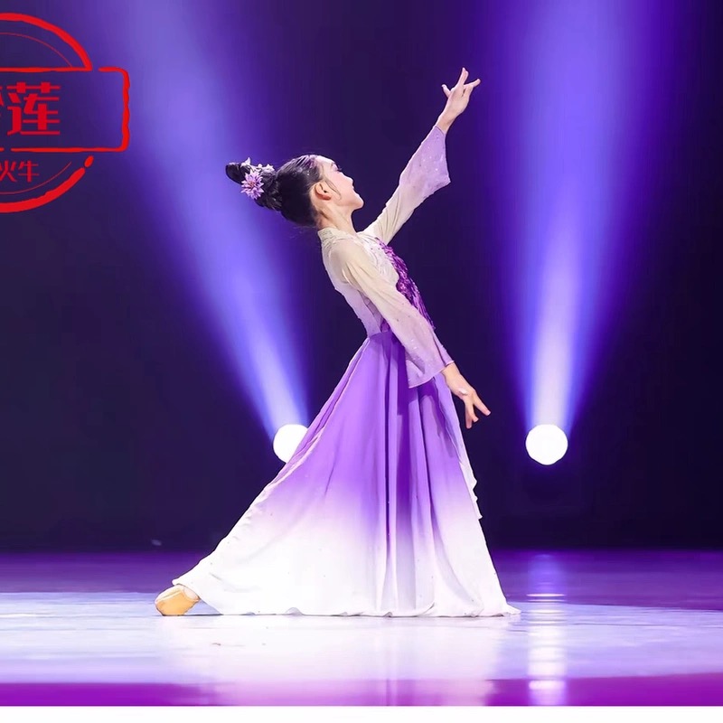 新款梦莲少儿古典舞演出服舞蹈服独舞剧目服渐变大裙摆表演服女