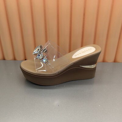 香香莉30351时尚拖鞋女夏外穿2025新款超高跟透明水钻厚底坡跟