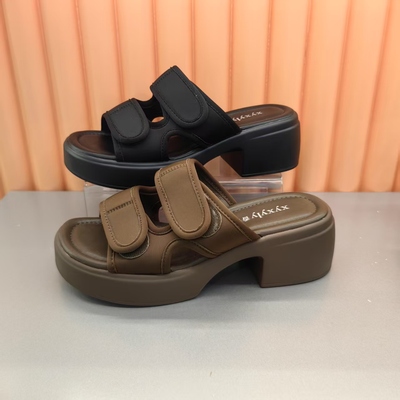 香香莉女鞋30505新款时尚百搭舒适露趾平跟软底魔术贴凉鞋2025夏