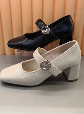 香香莉女鞋30690新款时尚百搭舒适粗跟中跟玛丽珍单鞋