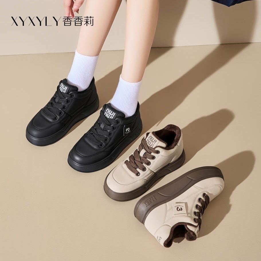 香香莉32690冬新款加绒加厚小白鞋运动鞋厚底休闲面包女鞋2025年