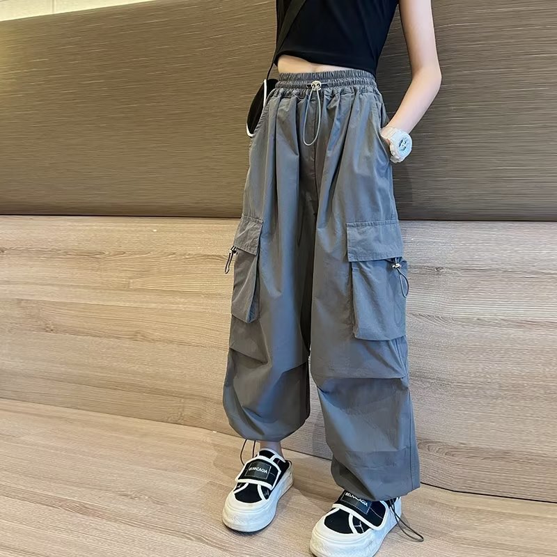 女童工装裤夏装2026洋气裤子中大童炸街阔腿裤儿童套装长裤休闲裤