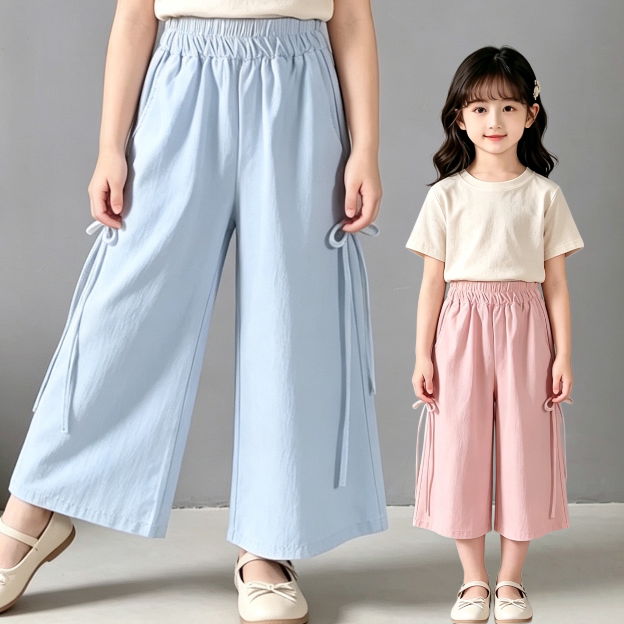 女童裤子夏季薄款山本裤女大童休闲七分裤裙裤女孩阔腿裤学生裤裙