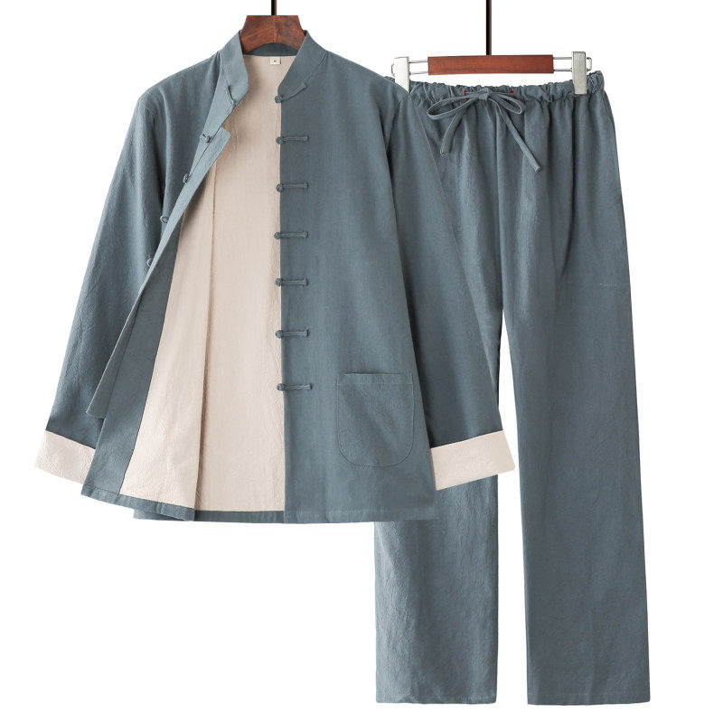 Cotton and hemp Tang costume Middle and old age Retro men's wear Flax suit Antiquity Buddhist clothes Hanfu Chinese style spring and autumn coatin the Men's clothing, National costume  category - from Buy2taobao.com to provide professional Taobao agent buy service