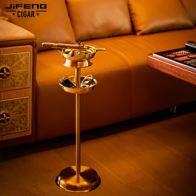 JIFENG季风落地立式雪茄烟灰缸不锈钢烟缸新中式雪茄缸可拆卸礼盒