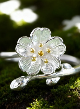 《正当时》新中式s925银原创设计小众个性开口可调节樱花戒指