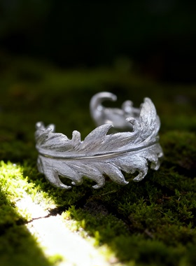 《凤羽》新中式s925银原创设计时尚羽毛女小众个性可调节开口戒指