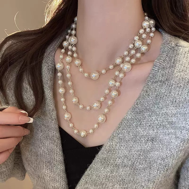满天星长款珍珠叠戴项链女轻奢小众高级感毛衣链2025新款百搭配饰