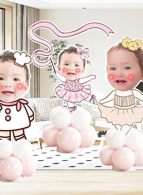 百日宴布置女孩迎宾牌宝宝生日周岁满月KT板装饰百天大头卡通海报